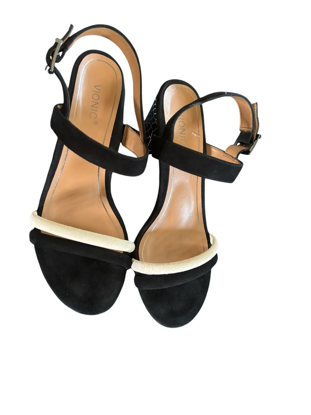 Vionic Paula Suede Croc Strappy Sandal Sz 9 Black/Cream 2.5 Block Heel Dressy - Picture 3 of 5